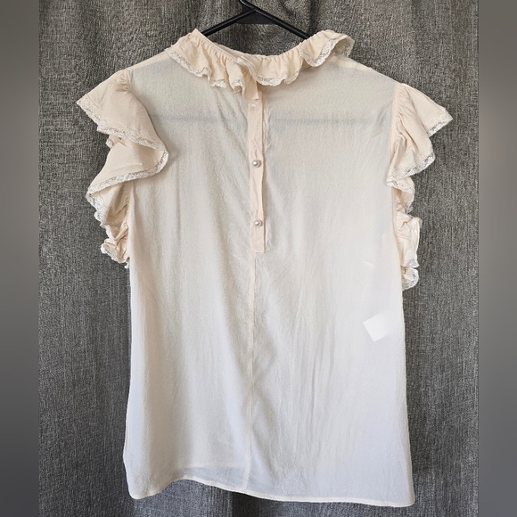Philosophy de Lorenzo Serafini Silk Blouse Womens 4 Cream Ivory Ruffles Pearls - Picture 3 of 7